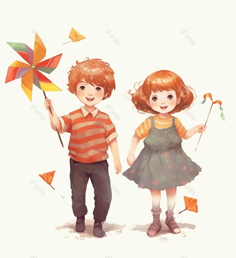 白色背景简约儿童兄妹同学朋友小朋友孩子风车两人插画,插画/手绘图,插画/手绘图库,插画/手绘图下载,插画/手绘